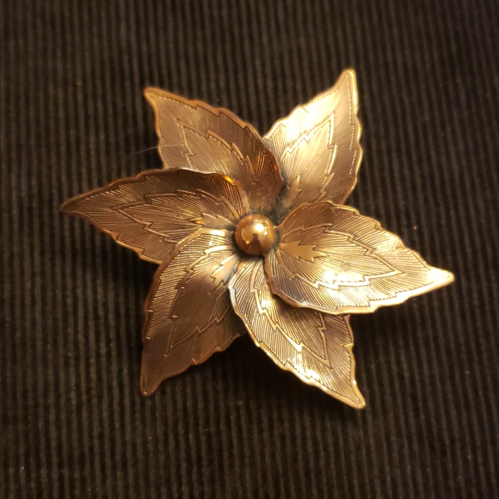 1950s Mid Century Copper Flower Brooch 32$